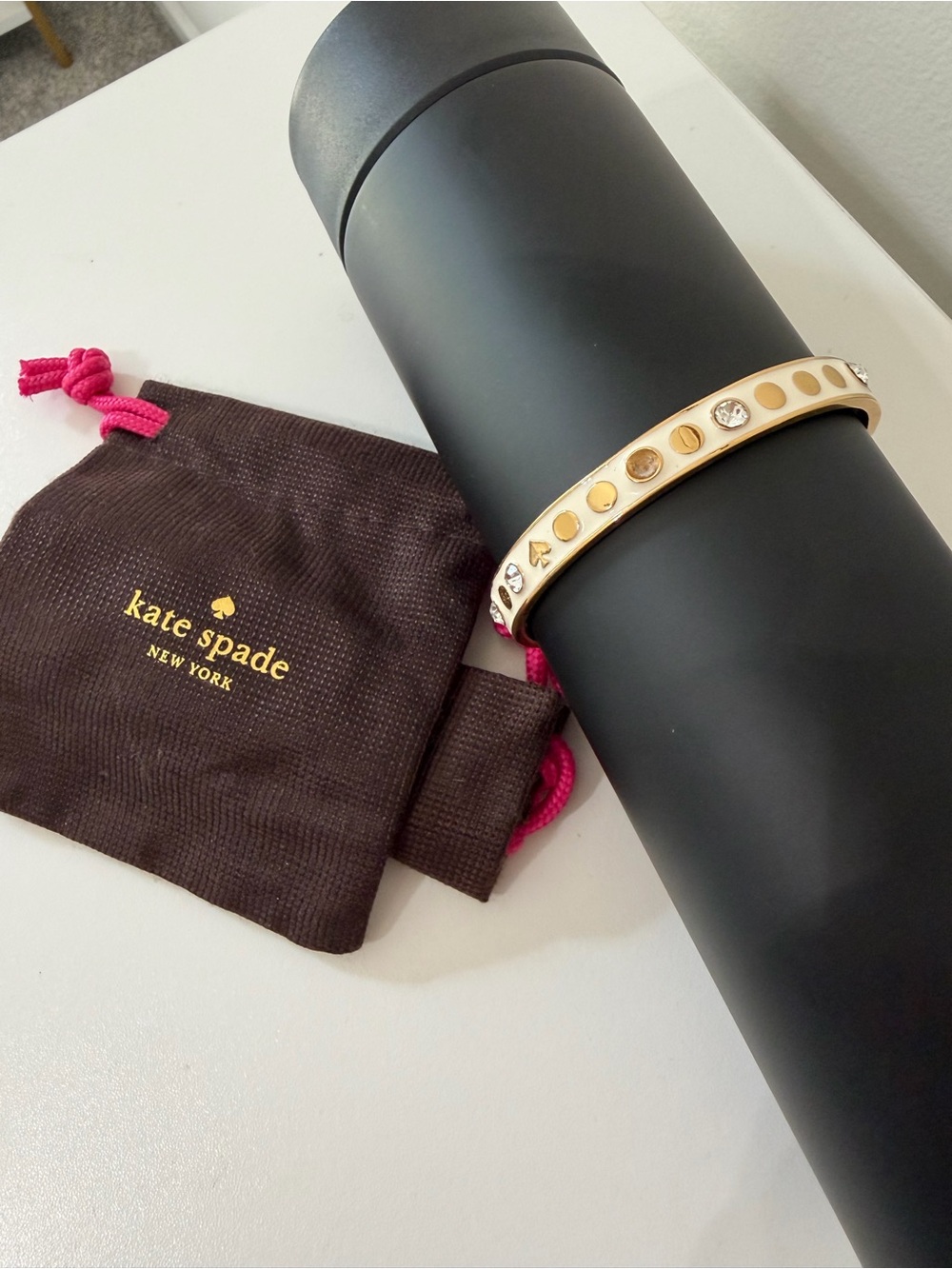 kate spade Gold-Tone Crystal Dot Slim Bangle Bracelet